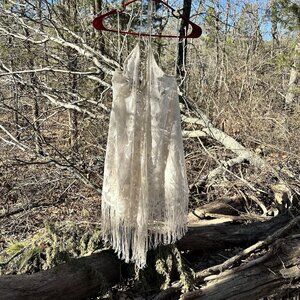 Flying Tomato Ivory Floral Crochet Fringe Lace Mini Dress Size M Boho Festival